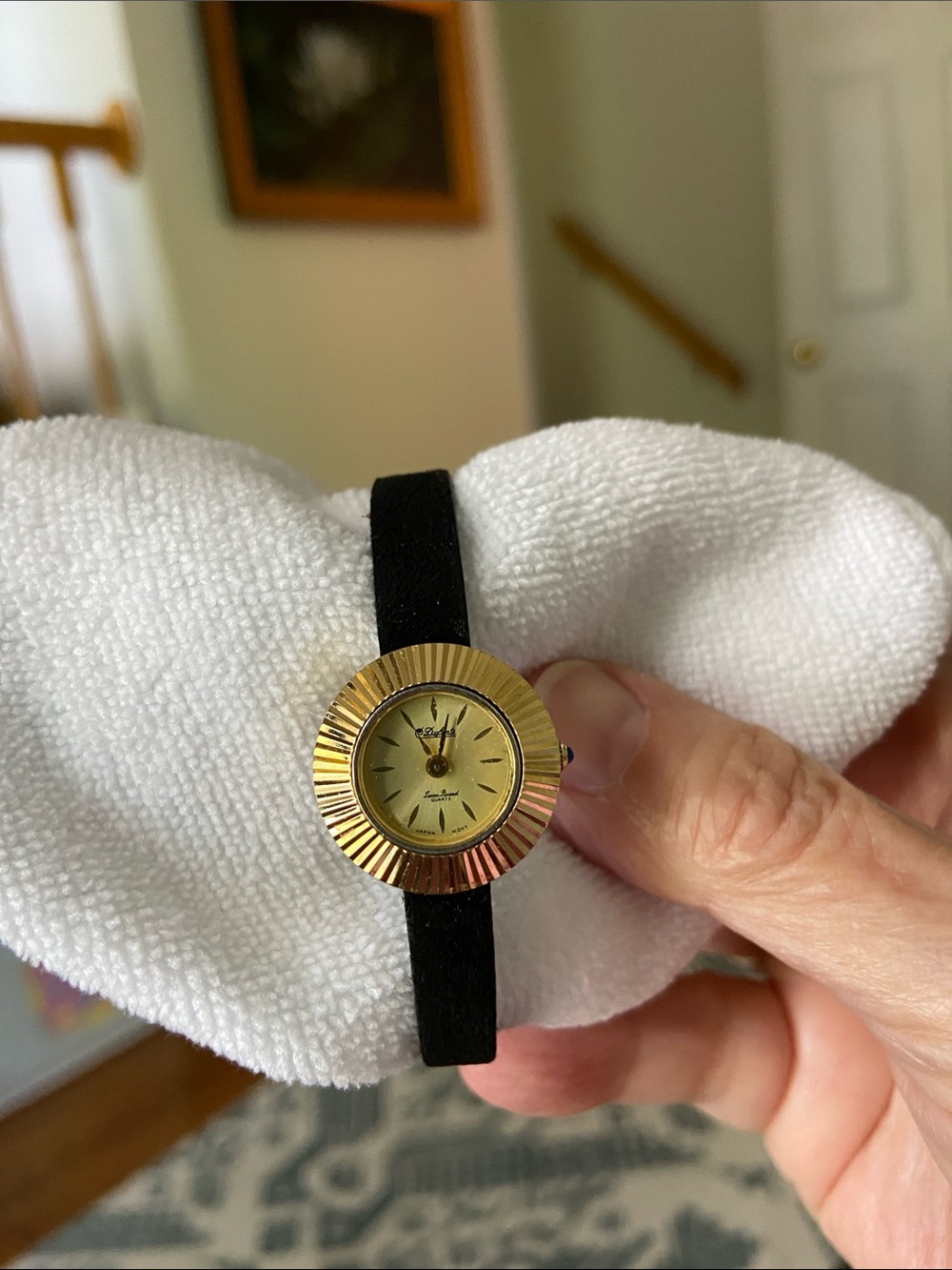 Gold-Tone Ladies Watch with Black Strap